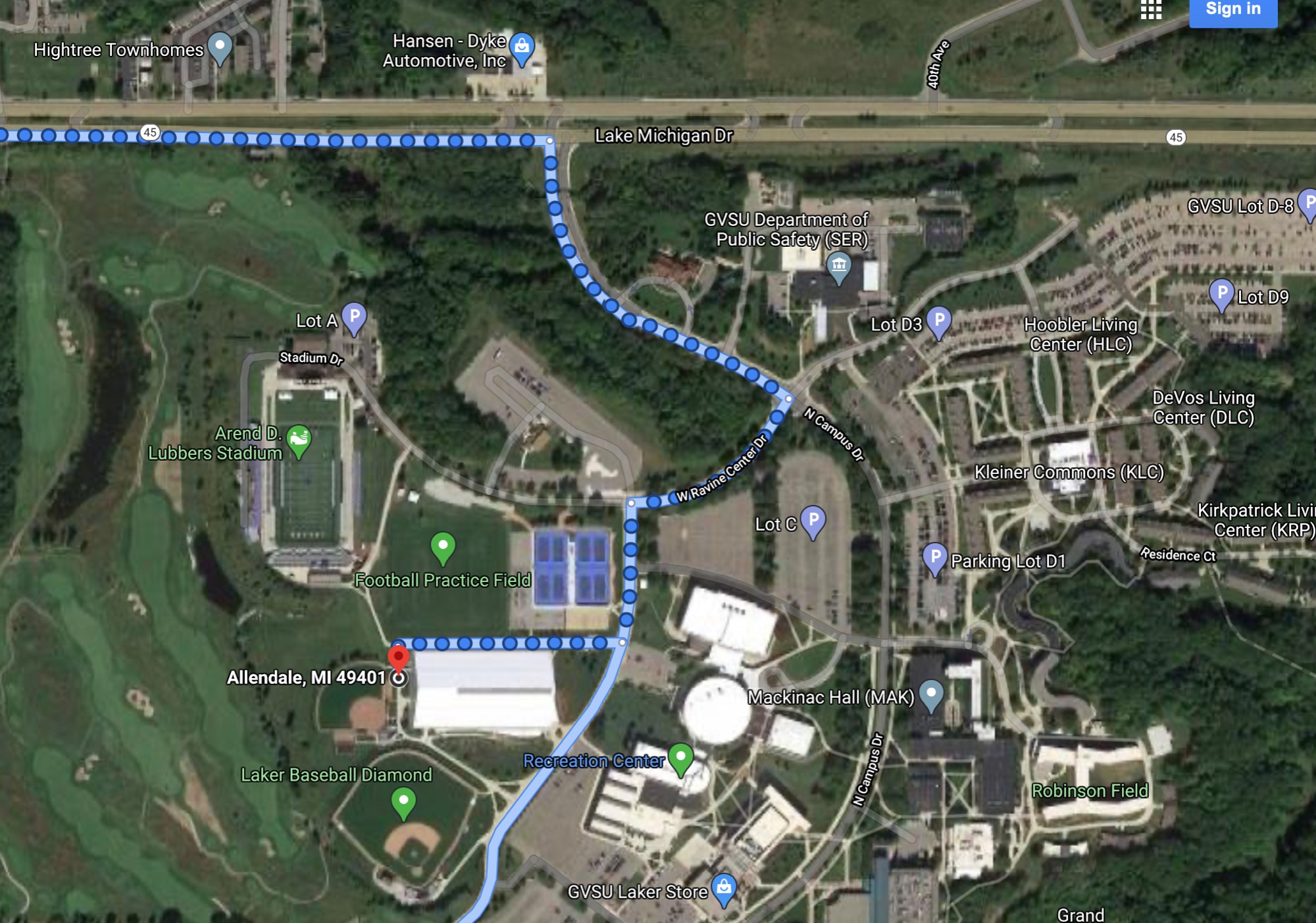 emergency access route to the softball field